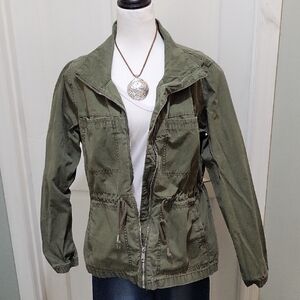 Old Navy Women's 100% Cotton Army Green Utility Zip-Up Lightweight Jacket Size L